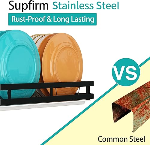 Miniatura 3 de Supfirm Estante de secado de platos de acero inoxidable montado en la pared, cesta de almacenamiento de frutas y verduras con escurridor y palillos