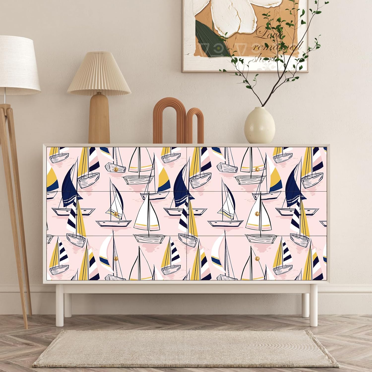 VaryStyle 17.7"x118" Nautical Wallpaper Pink Coastal Peel and Stick Wallpaper Ocean Sailing Boat Murals Sweet Pink Contact Paper for Cabinets Walls Self Adhesive Removable Vinyl for Bedroom Kids Room