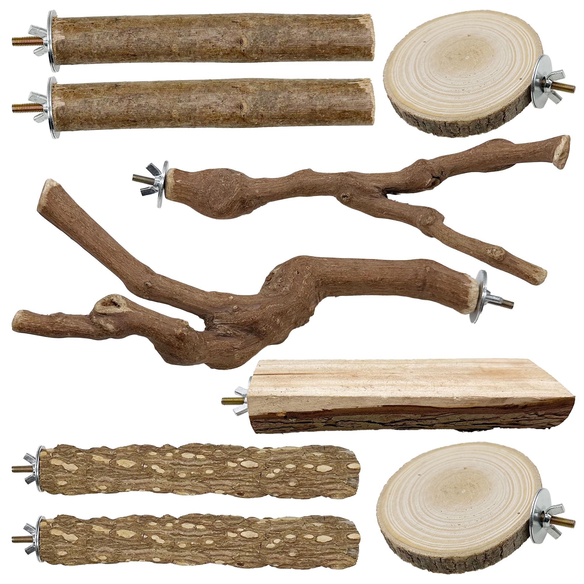 9 Pz Posatoi per Pappagalli, Posatoi per Uccelli, Trespolo per Uccelli e Pappagalli, Ramo D'uva Naturale Giocattolo Posatoi per Uccelli Legno Naturale per Cacatua, Cocorite
