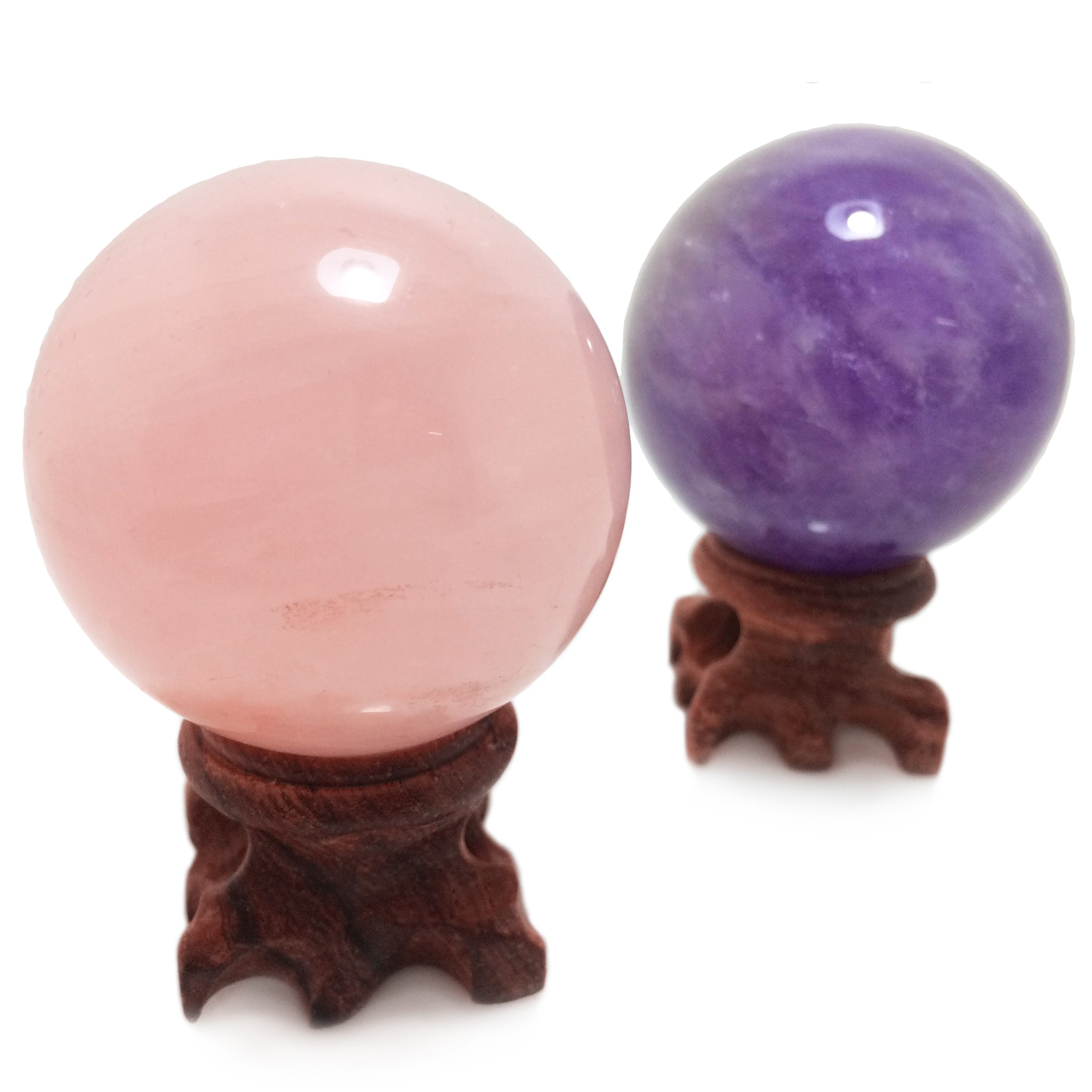 Sfera di quarzo rosa, rara pietra protettiva, per decorazione, guarigione, meditazione e Feng Shui, realizzata a mano, Set of 2 (Rose Quartz & Amethyst)