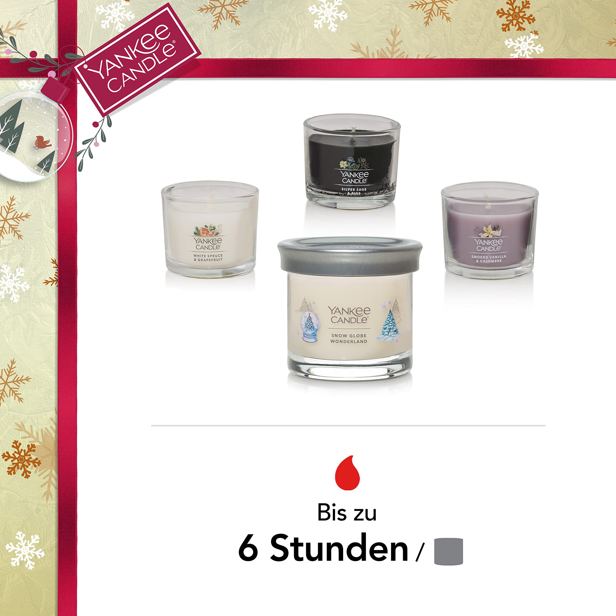 Yankee Candle Geschenk-Set 3 duftgefüllte Votivkerzen & 1 charakteristische kleine Kerze im Tumbler Schneekugel Wonderland Kollektion perfekte Geschenke für Frauen 1716529E
