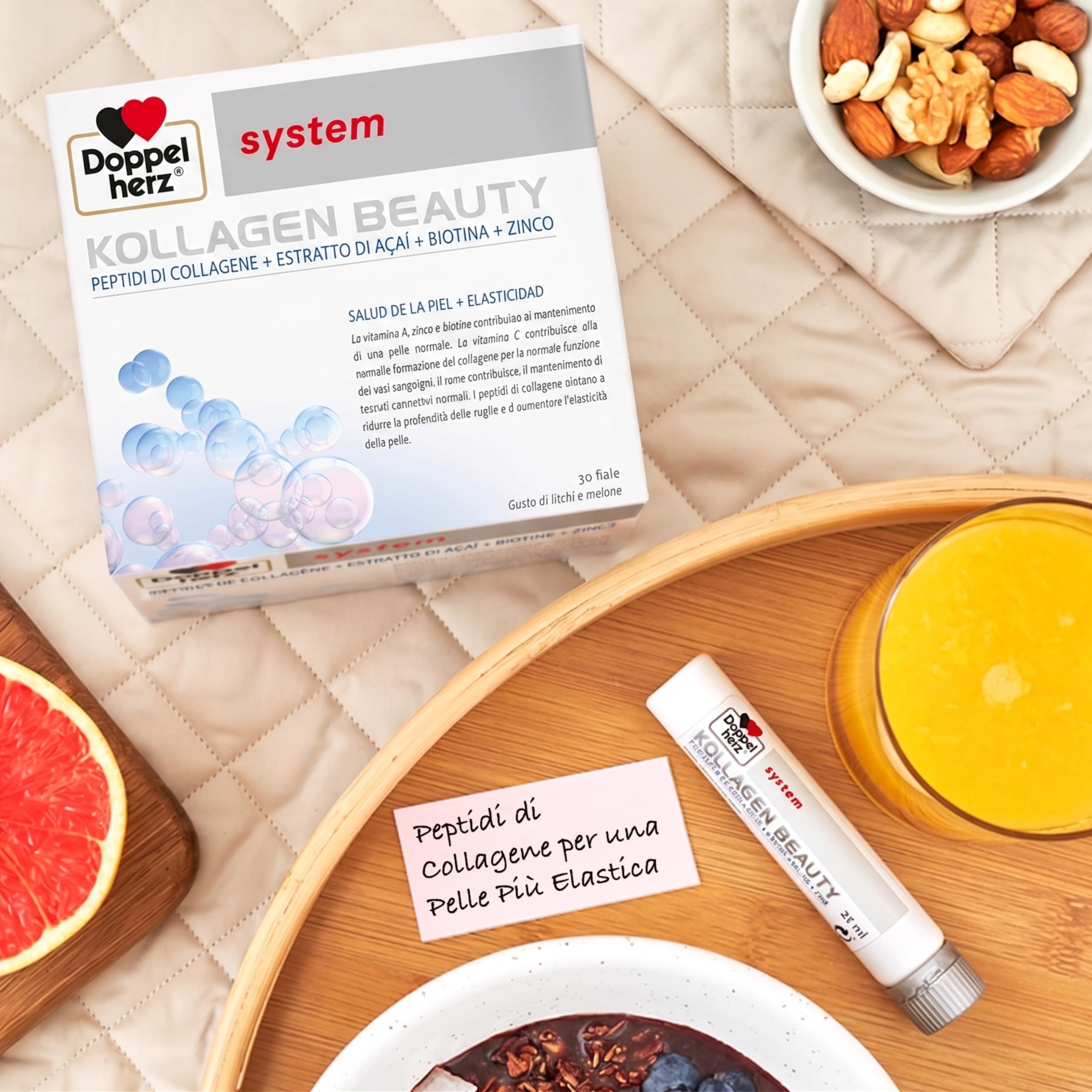 Doppelherz system KOLLAGEN BEAUTY, Collagene da Bere per la Pelle, 30 Fiale | I peptidi di collagene aiutano a ridurre le rughe e le linee sottili e favoriscono l'elasticità della pelle, Pronto da bere