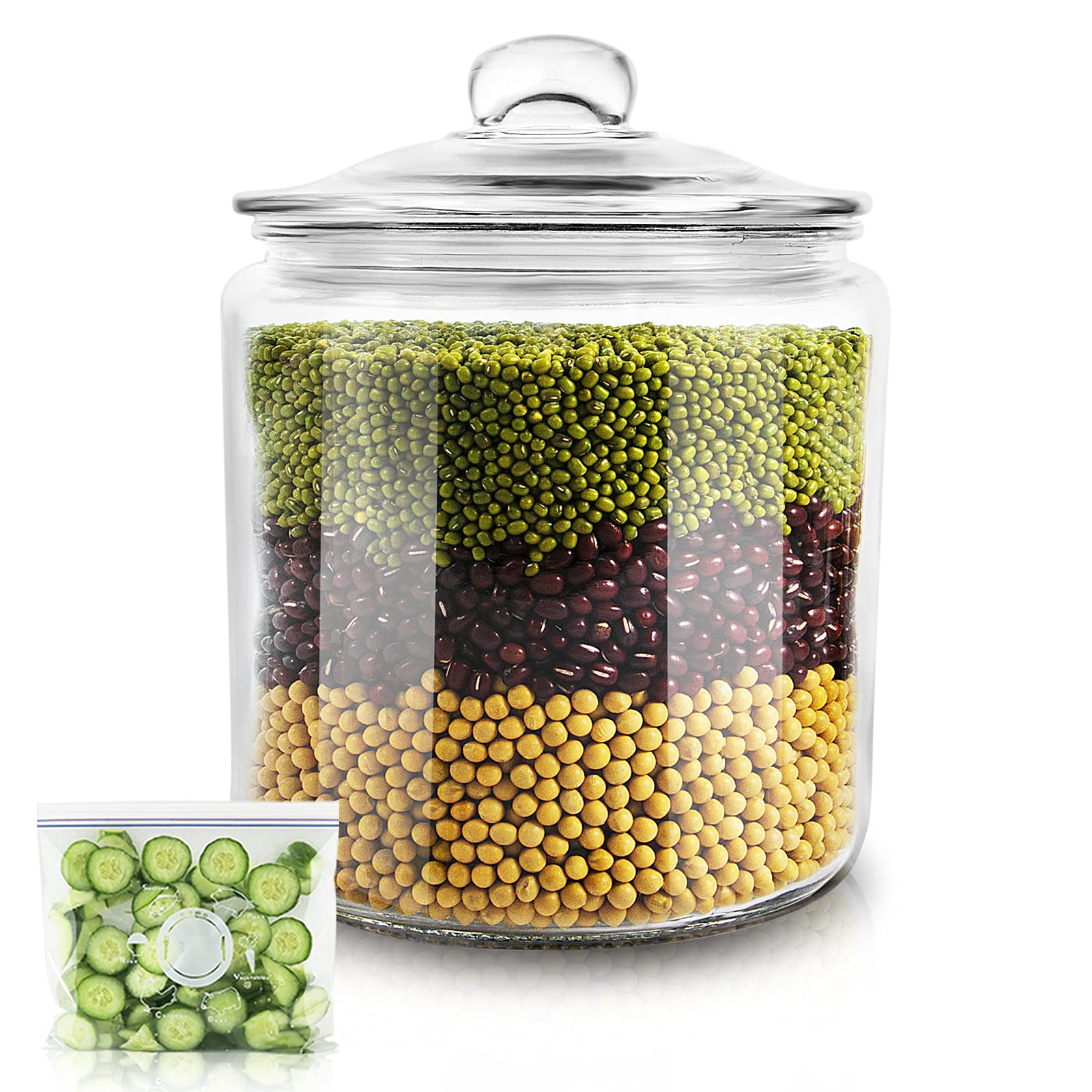 Masthome Large Glass Jar,1 Gallon Glass Jar with Lid, Airtight,Dishwasher Safe,Wide Mouth Storage Canister for Pasta,Flour,Nuts,Cookies,& More-Send 15 Food Storage Bags