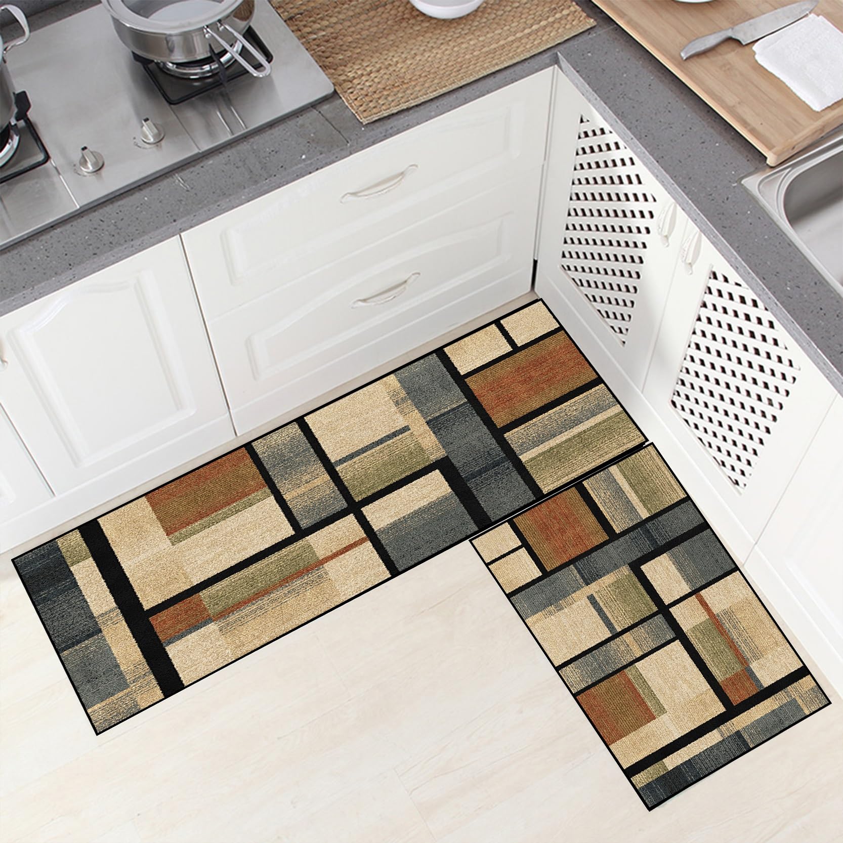 Tappeto Cucina Antiscivolo 120 x 300 cm Durevole Resistente Lavabile Tappetino Zerbino Bordi Rinforzati per Corridoio e Ingresso Interno, I