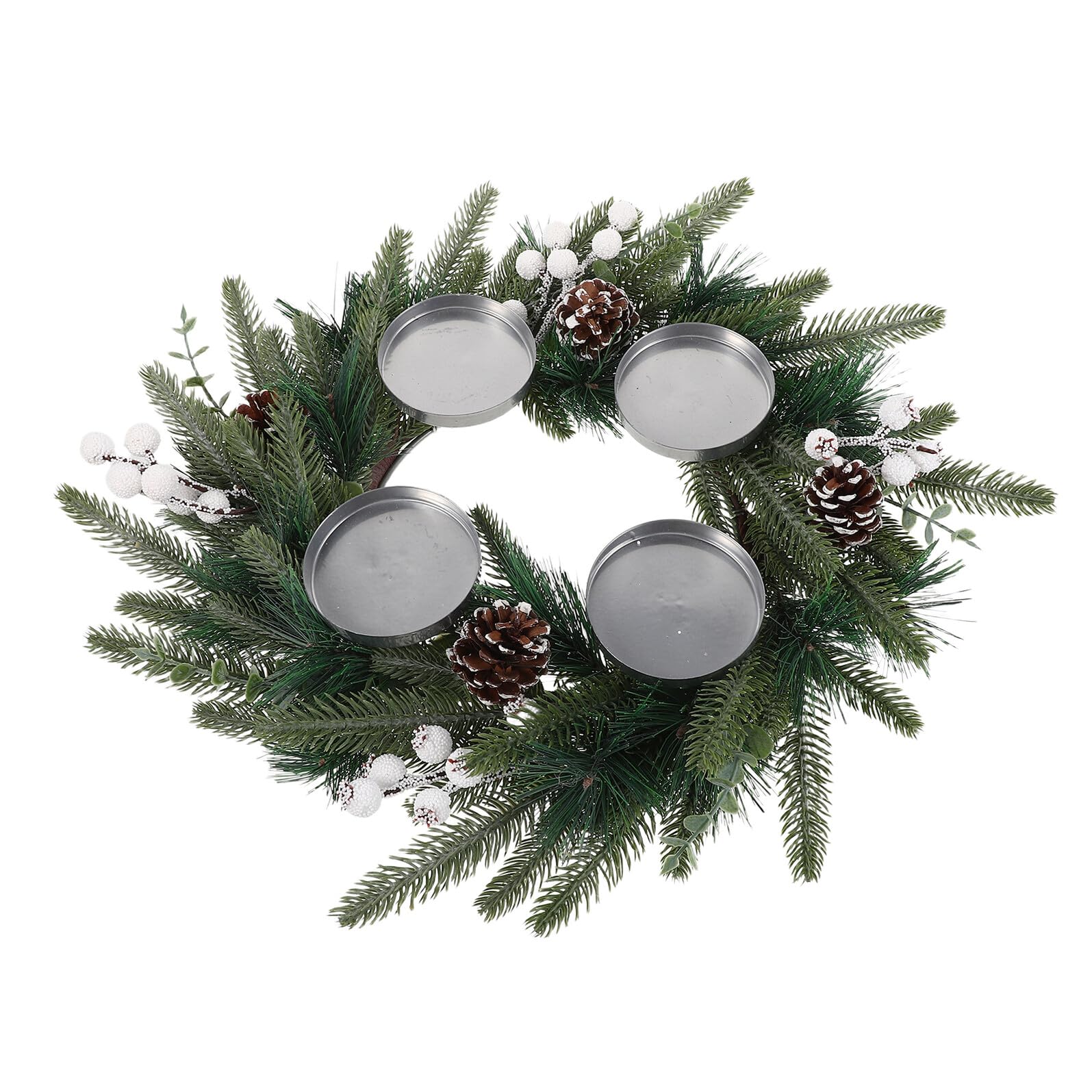 Anillo de Adviento de Navidad Portavelas de Vela de Pino Artificial Cono y Bayas para Chimenea de Centro de Mesa Navideña Decoración de Guirnalda Navideña