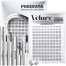 Velure Lash Clusters Kit Natural Cluster Eyelash Extensions Kit Wispy Lash Extensions Invisible Clear Band Lashes Clusters DIY Lash Extension with Bond and Seal Tweezers Remover, 8-16mm, 120Pcs