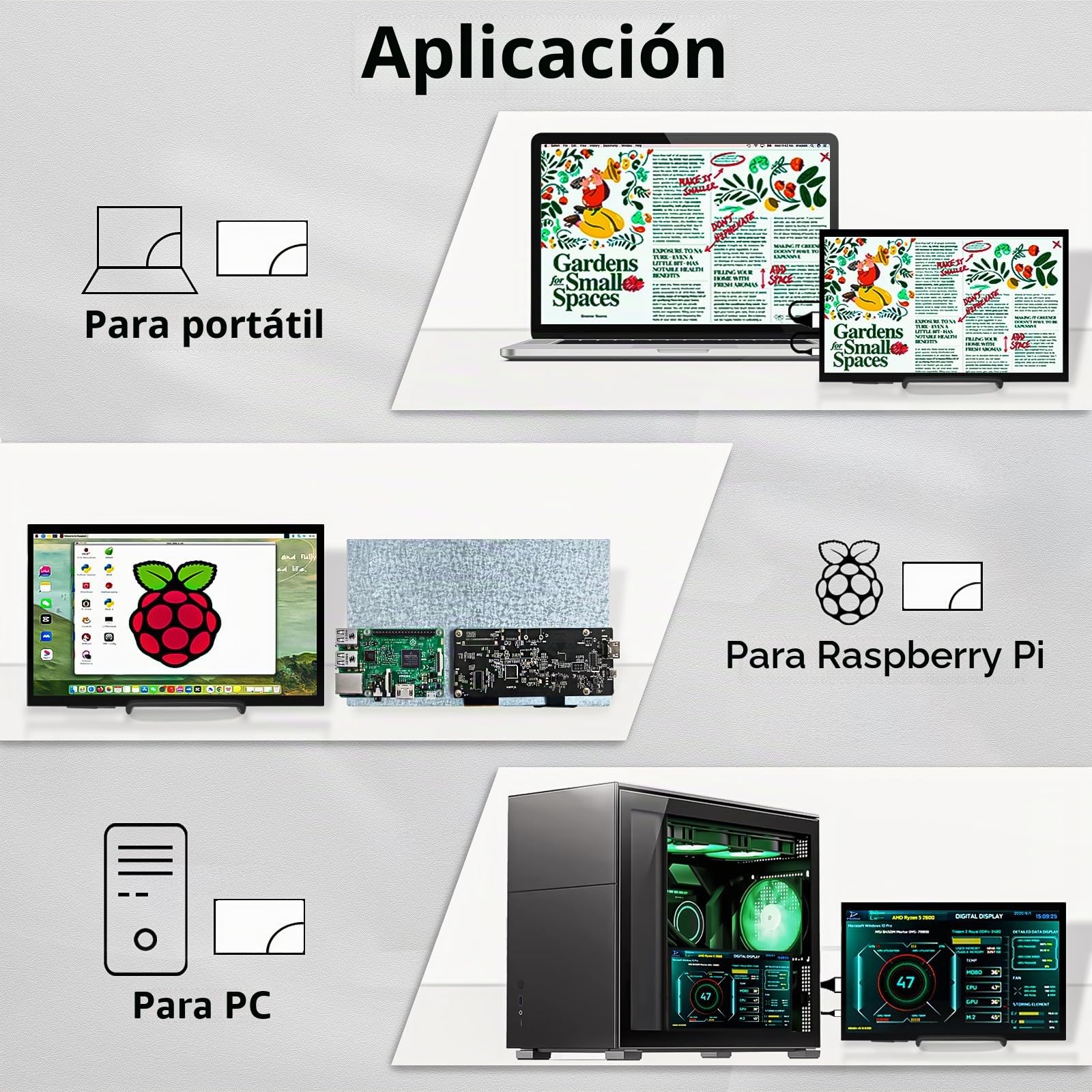 HAMTYSAN Monitor 10 Pulgadas Tactil,1024 x 600 HDMI Pantalla Tactil,Portátil IPS Touch Display para Raspberry Pi 4/3/2/Zero/B Win10/8/7 Switch/Xbox/PS4