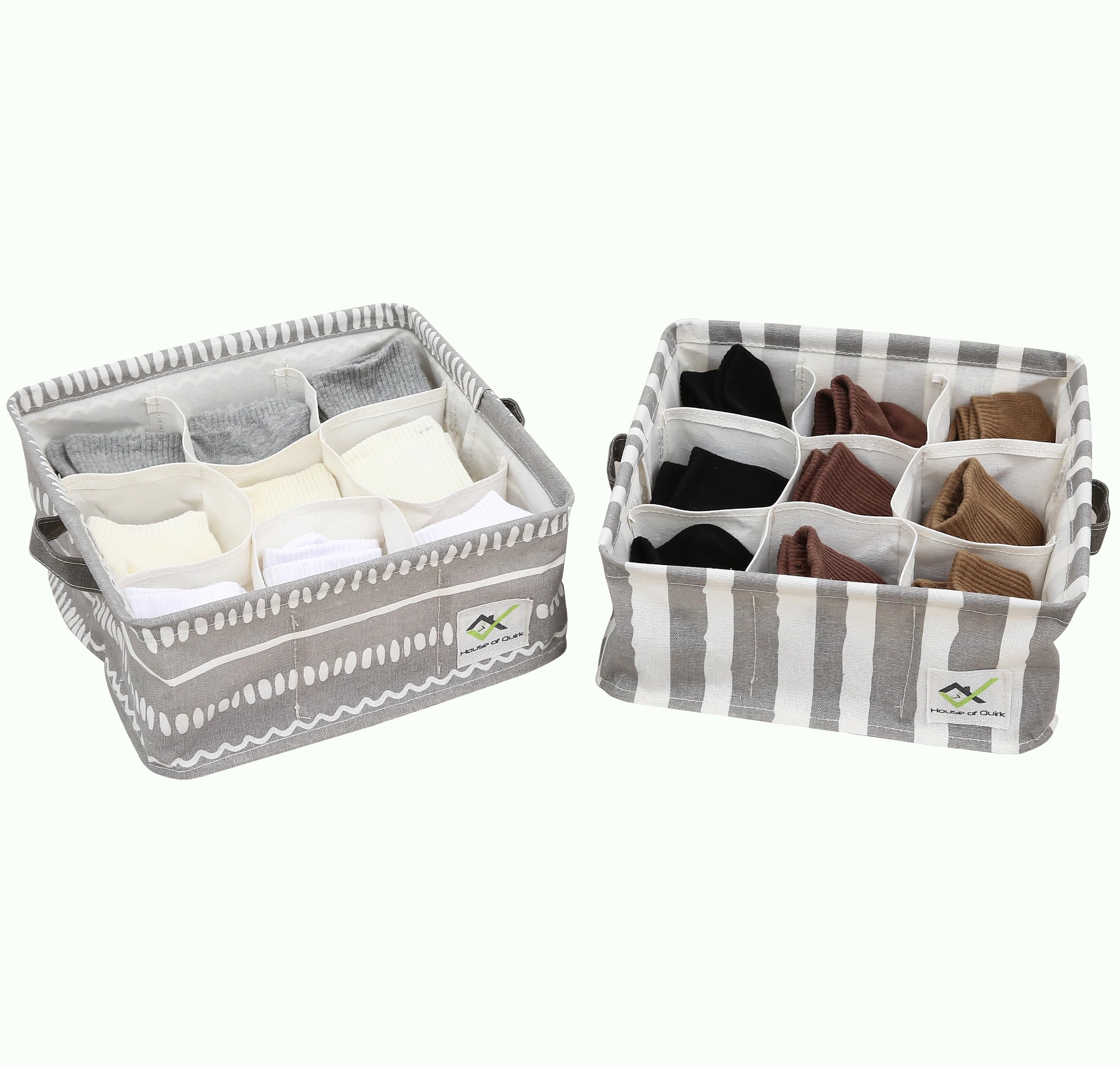 House of Quirk 9 Grid Waterproof Cotton Linen Underwear Organizer for Small Items Socks Manicure Kids Toys Lego Jewelry Storage Boxes (Pack of 2, Grey/White) (B0CDLMN1JS) Amazon Price History, Amazon Price Tracker