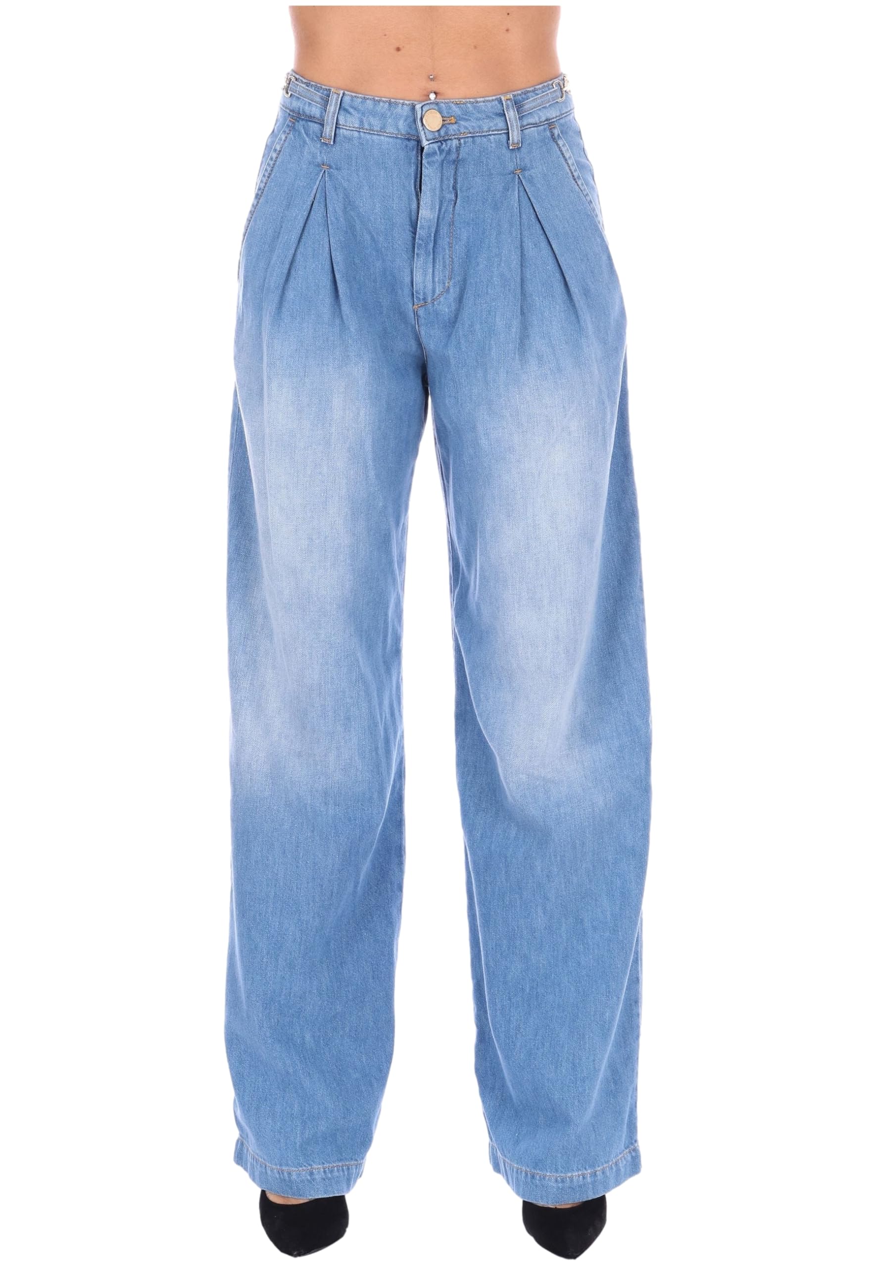 GAELLE PARIS Pantalón Vaquero Palazzo Pinzas Color Azul (FR/ES, Medida de la Cintura, 28, Regular, Regular, Azul)