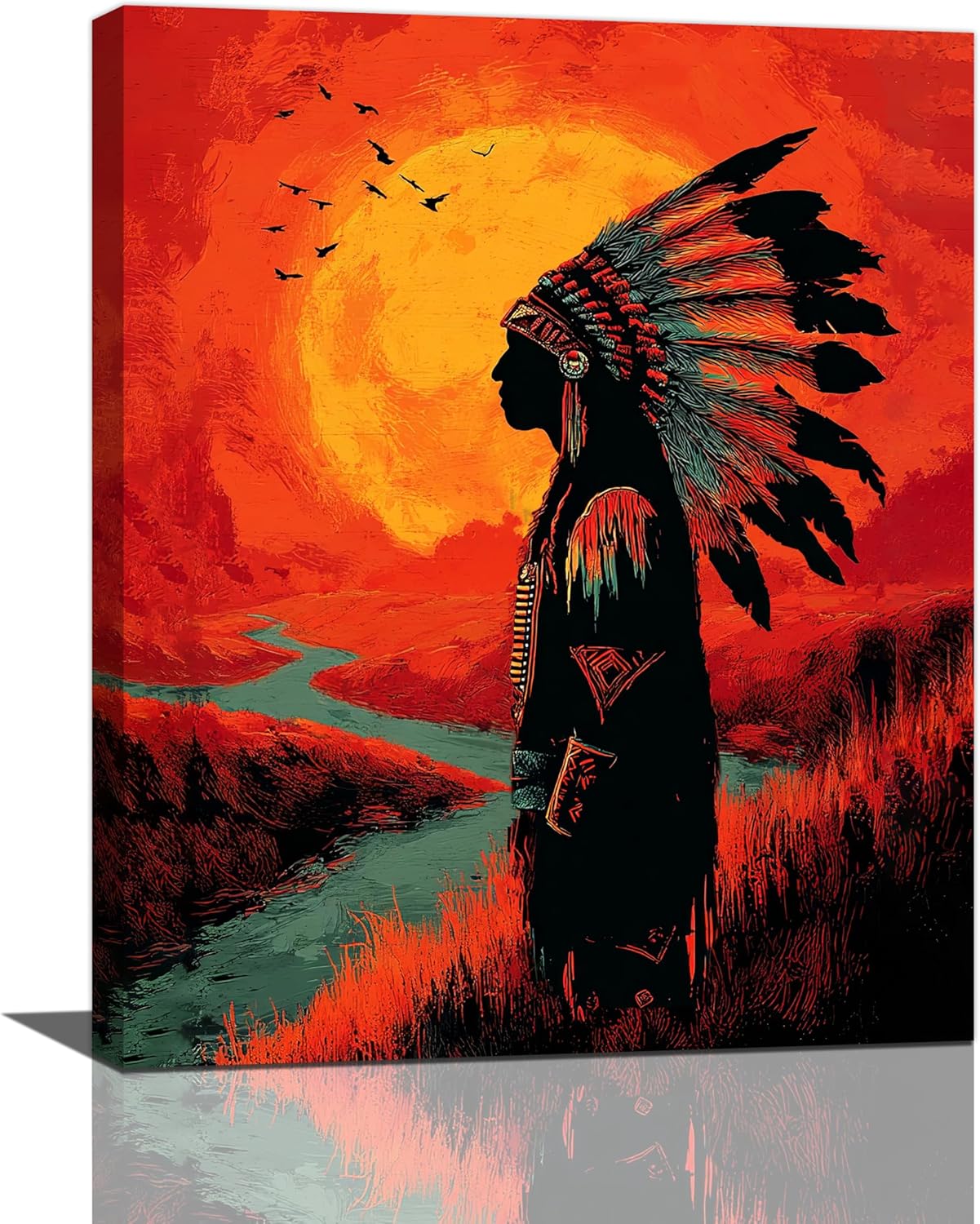 ネイティブアメリカンのウォールアート インディアン部族 壁装飾 羽