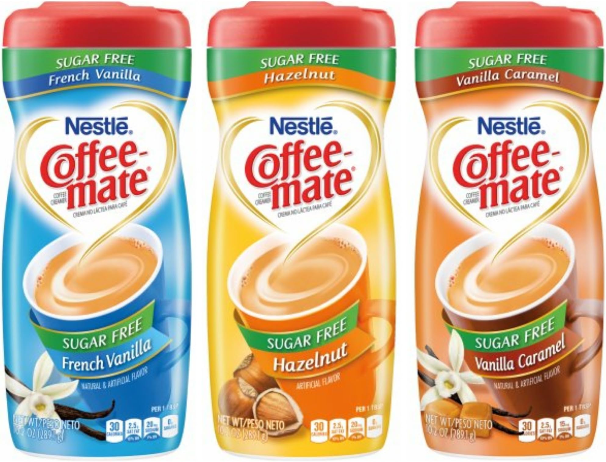 NestleCoffee-mate Sugar Free French Vanilla, Hazelnuet & Vanilla Caramel Coffee Creamers - 10.2 oz. Canisters (6 pack)