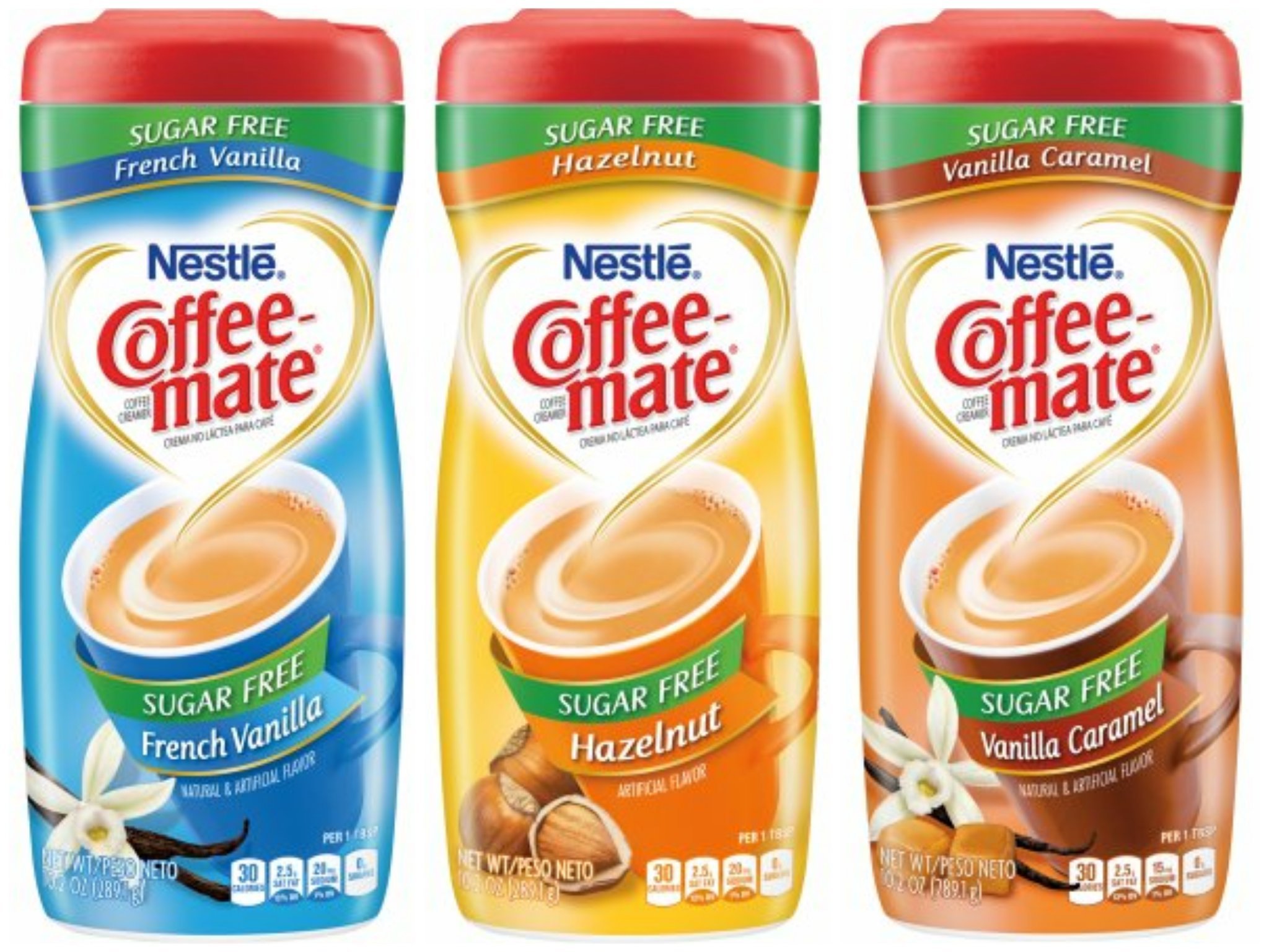 NestleCoffee-mate Sugar Free French Vanilla, Hazelnuet & Vanilla Caramel Coffee Creamers - 10.2 oz. Canisters (6 pack)