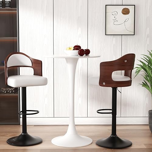 Miniatura 8 de Nalupatio Juego de 2 taburetes de bar giratorios de altura ajustable de 24.5 a 33.5 pulgadas, taburetes de madera tapizados de piel sintética con
