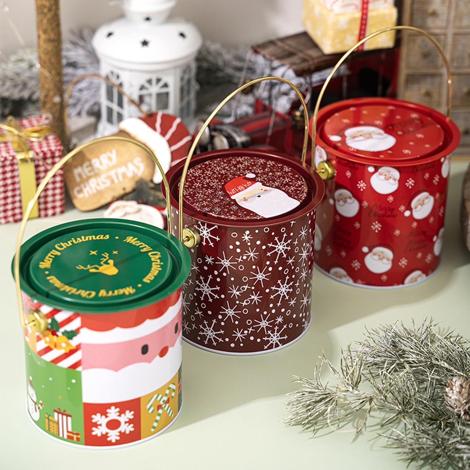 Bocaux à bonbons de Noël, boîtes à biscuits de Noël avec couvercle | Boîtes vides pour biscuits de Noël, boîtes décoratives pour chocolat, bonbons, biscuits, thé, café