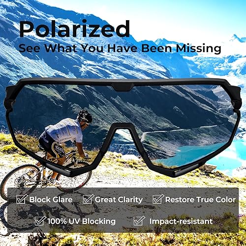 Miniatura 3 de CARFIA Gafas de sol polarizadas de ciclismo para hombre - 3 lentes intercambiables UV400a prueba de golpesHD Vision CA5390