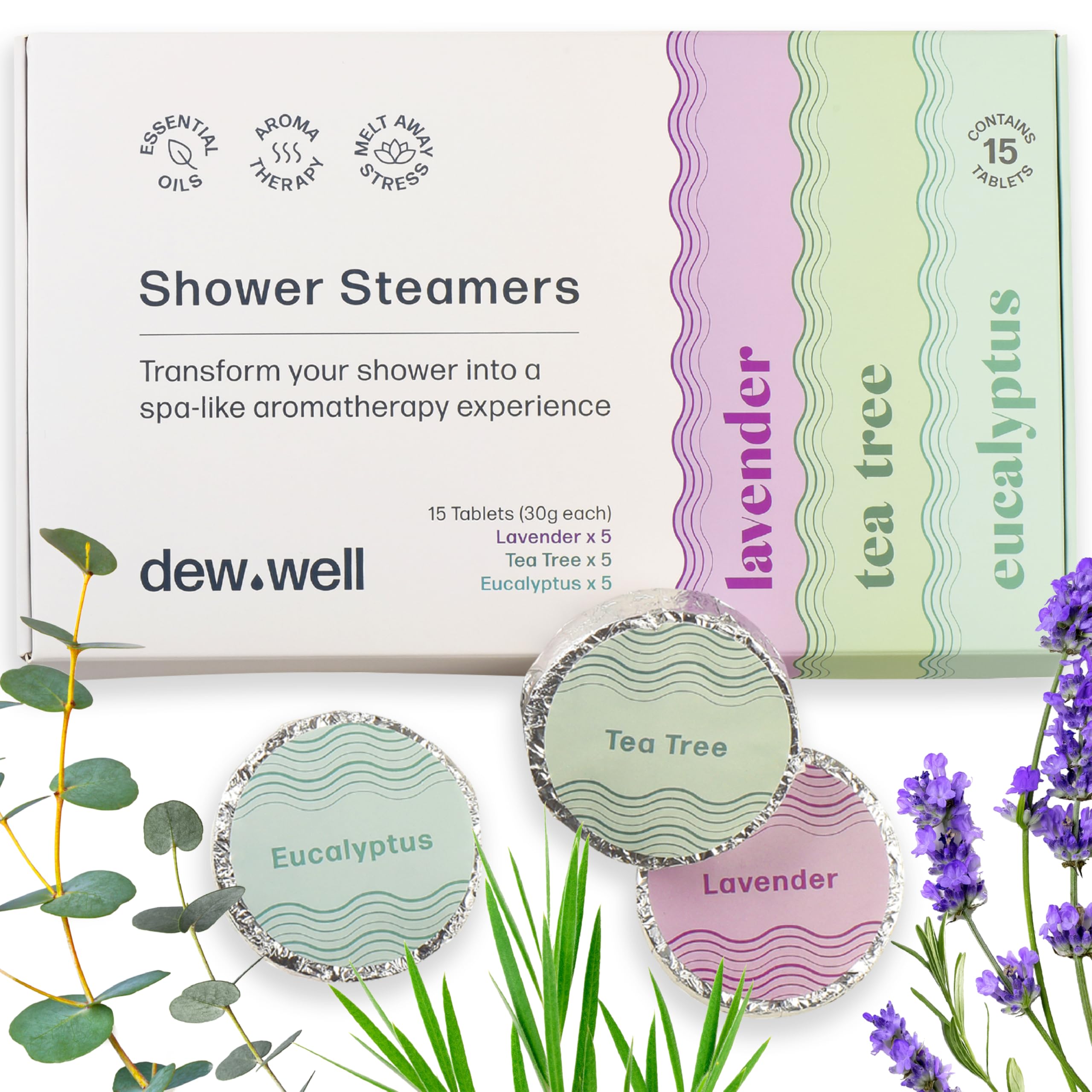 Shower Steamers - 15 Count Shower Bomb - Spa Aromatherapy Right in Your Home - Relax and Unwind - Variety Pack (Lavender, Eucalyptus & Tea Tree)
