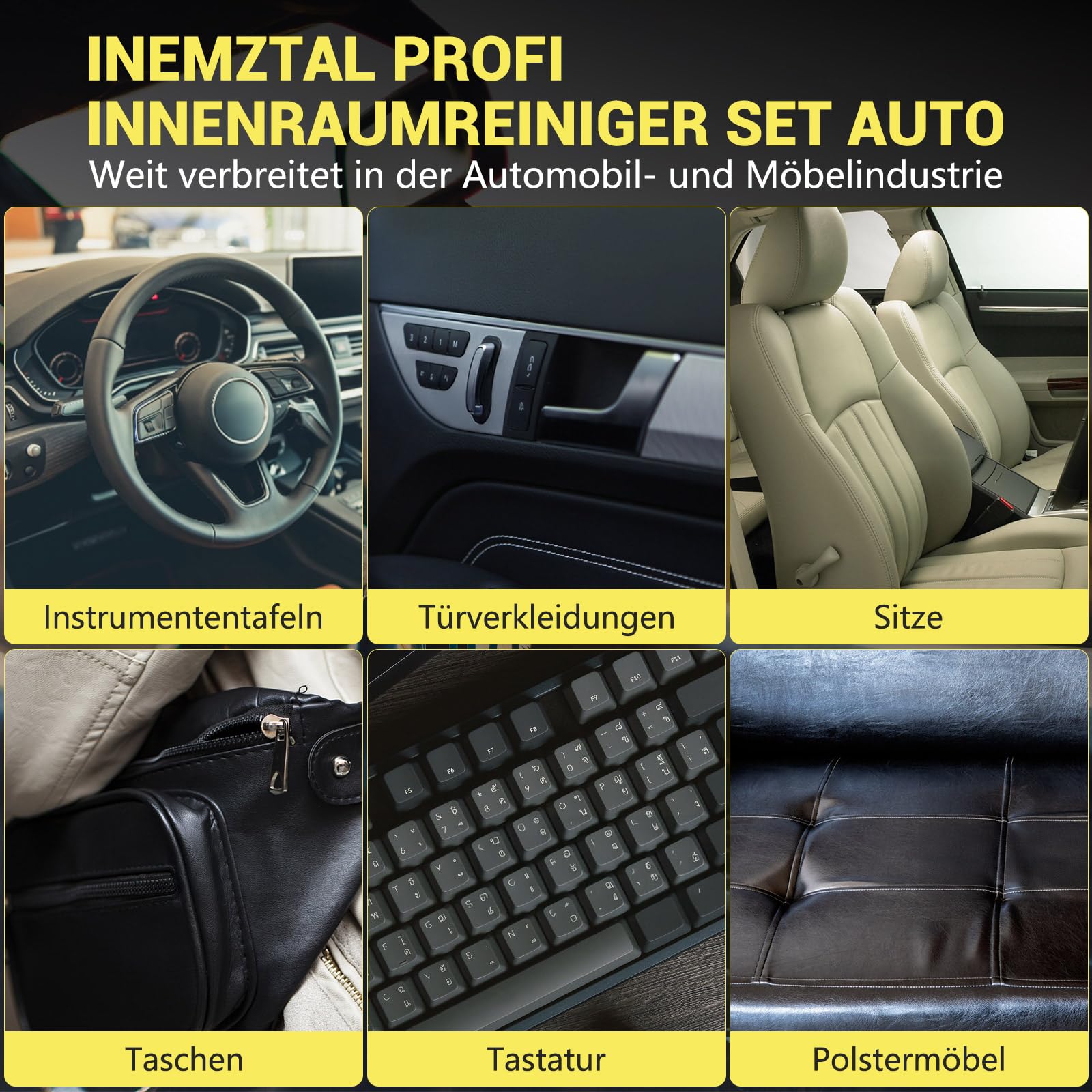 Set Professionale per la Pulizia dell'Interni dell'Auto, Pulizia Profonda di Tutti i Materiali dell'Autoveicolo, Include 300ml di Detergente per Interni, 300ml di Cura per Interni, Cera Professionale