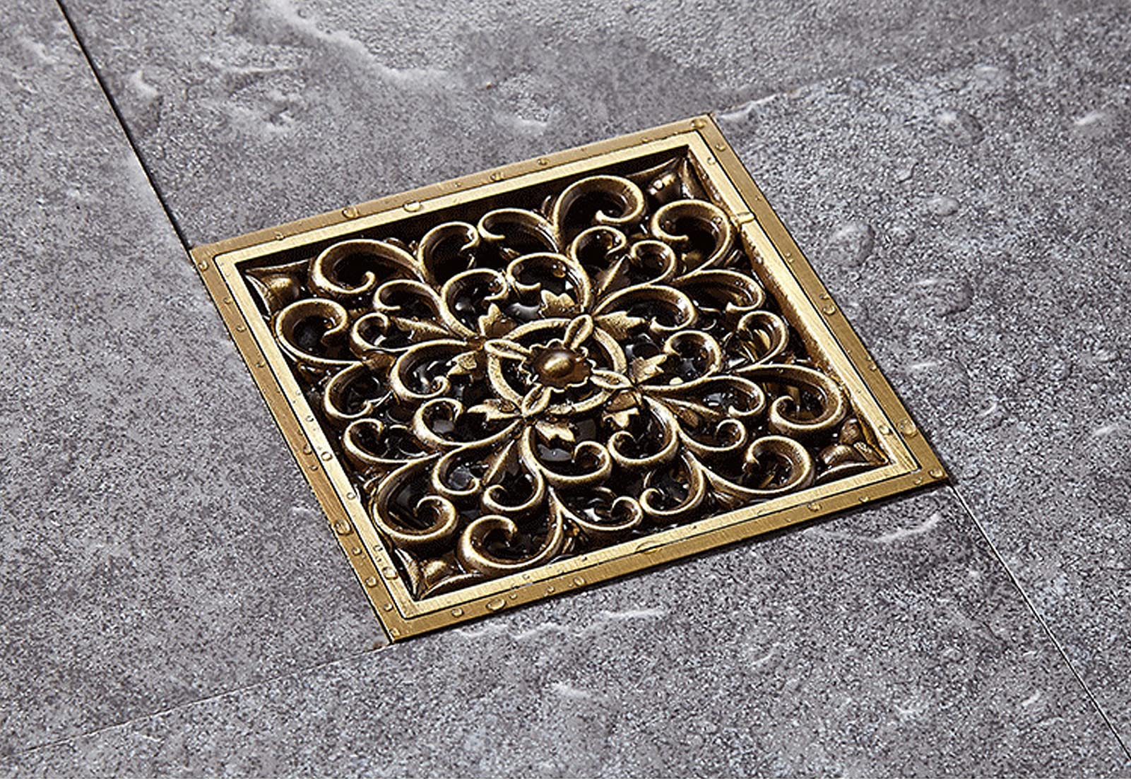 Piletta Doccia Vintage In Ottone - 10x10 Cm, Design Fiore Intagliato, Antiruggine