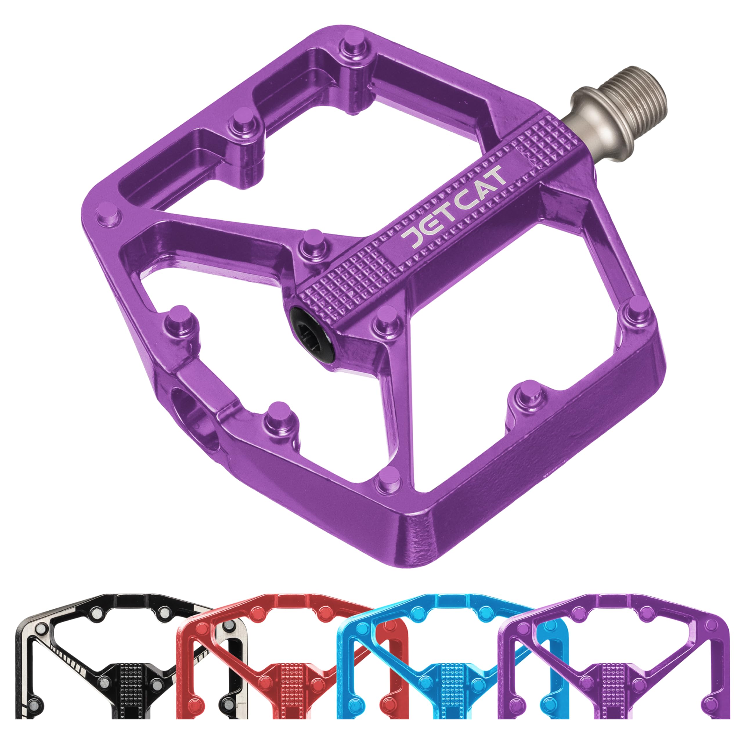 JETCAT Mountain Bike Pedals Flat - MTB Pedals Flat, Bicycle Pedals, Road Bike Pedals, BMX Pedals, for BMX MTN Road Gravel EBike, Specialized Parts, Adults, Aluminum Metal Stamp 9/16" Purple