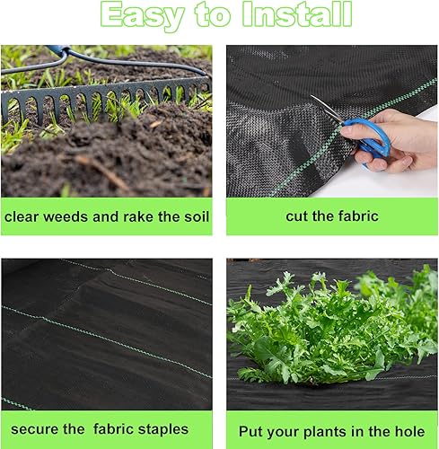 Miniatura 4 de ABQ Tela de barrera de malezas para jardín, 2.6 pies x 100 pies (260 pies cuadrados), 3.2 onzas resistente para bloque de malas hierbas, cubierta de