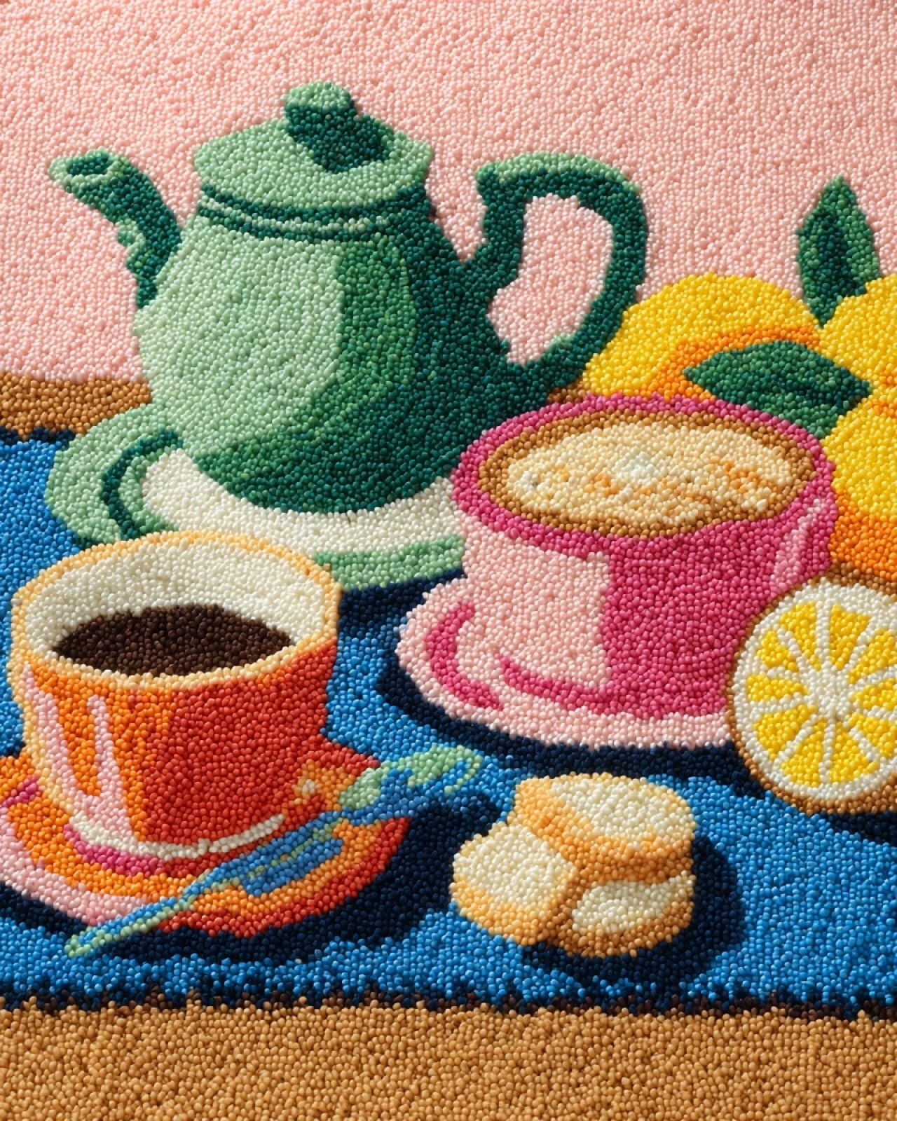 Wallphantom Coffee Cups And Cakes Latch Hook Kits For Adults Beginners Rug,