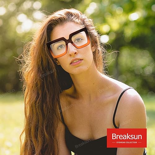 Miniatura 8 de Breaksun Gafas de luz azul de gran tamaño para mujer, gafas gruesas cuadradas para computadora, sin receta, color negro