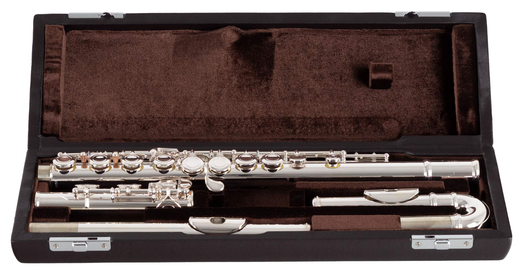 Flauto Traverso Lechgold FL-19/2U, Flauto traverso in 3 pezzi, Testa dritta | Testa curva a forma di U, Completamente argentato, Intero flauto in nickel silver, Piede in C, Chiavi chiuse, Meccanica E