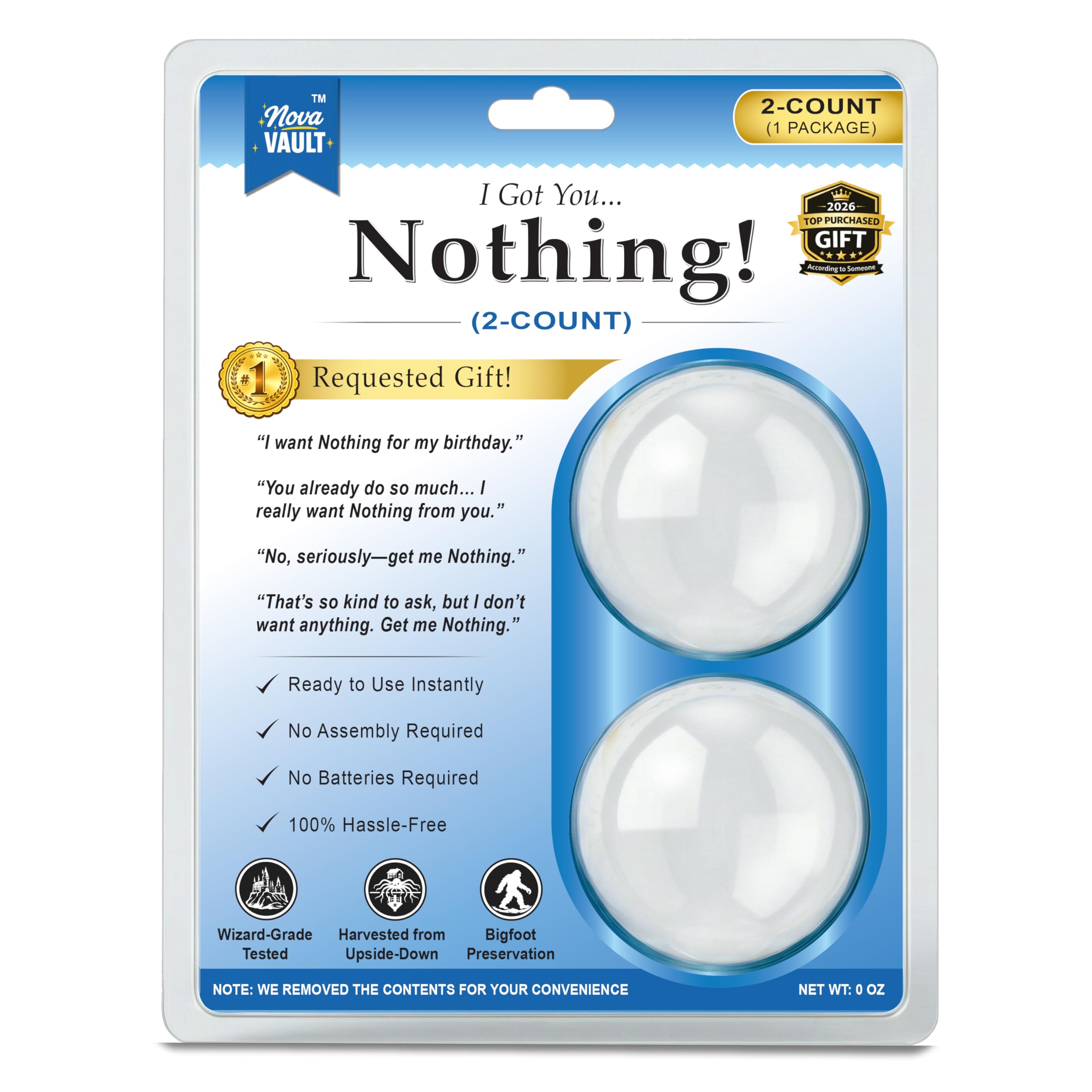 Lustiges "I Got You Nothing"-Gag-Geschenk (2 Stück von nichts) – perfekte Neuheit, praktischer Witz für Freunde und Familie an Geburtstagen, Feiertagen