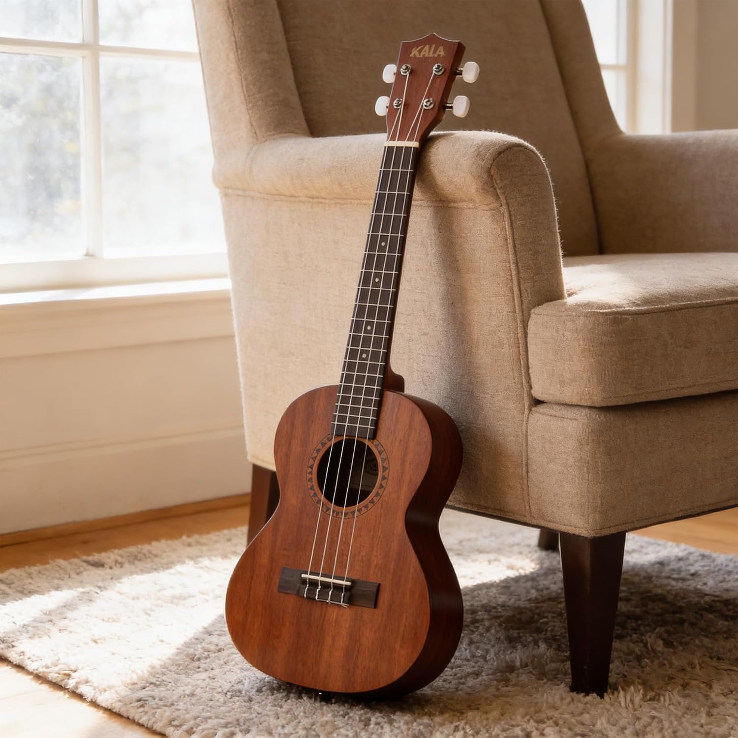 Kala KA-15T Satin Mahogany Tenor Ukulele Bundle with Hard Case, Tuner, Strap, Strings, Austin Bazaar Instructional DVD, and Polishing Cloth