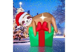 BLOWOUT FUN 4FT Christmas Inflatable Sloth with Gift Box Decorations