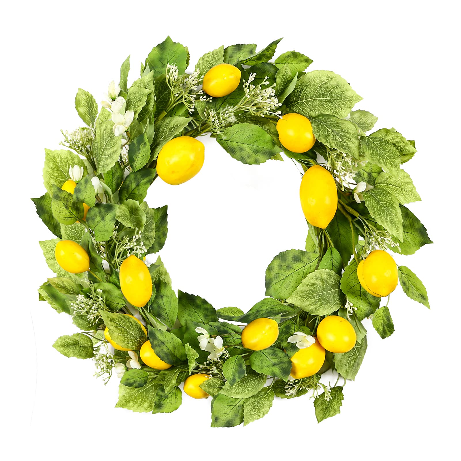 YNYLCHMX 18" Summer Lemon Wreath with Lemons & Green Eucalyptus Leaves, Artificial Wreath Green Foliage Wreath for Wall Window Farmhouse Party Holiday Home Decor