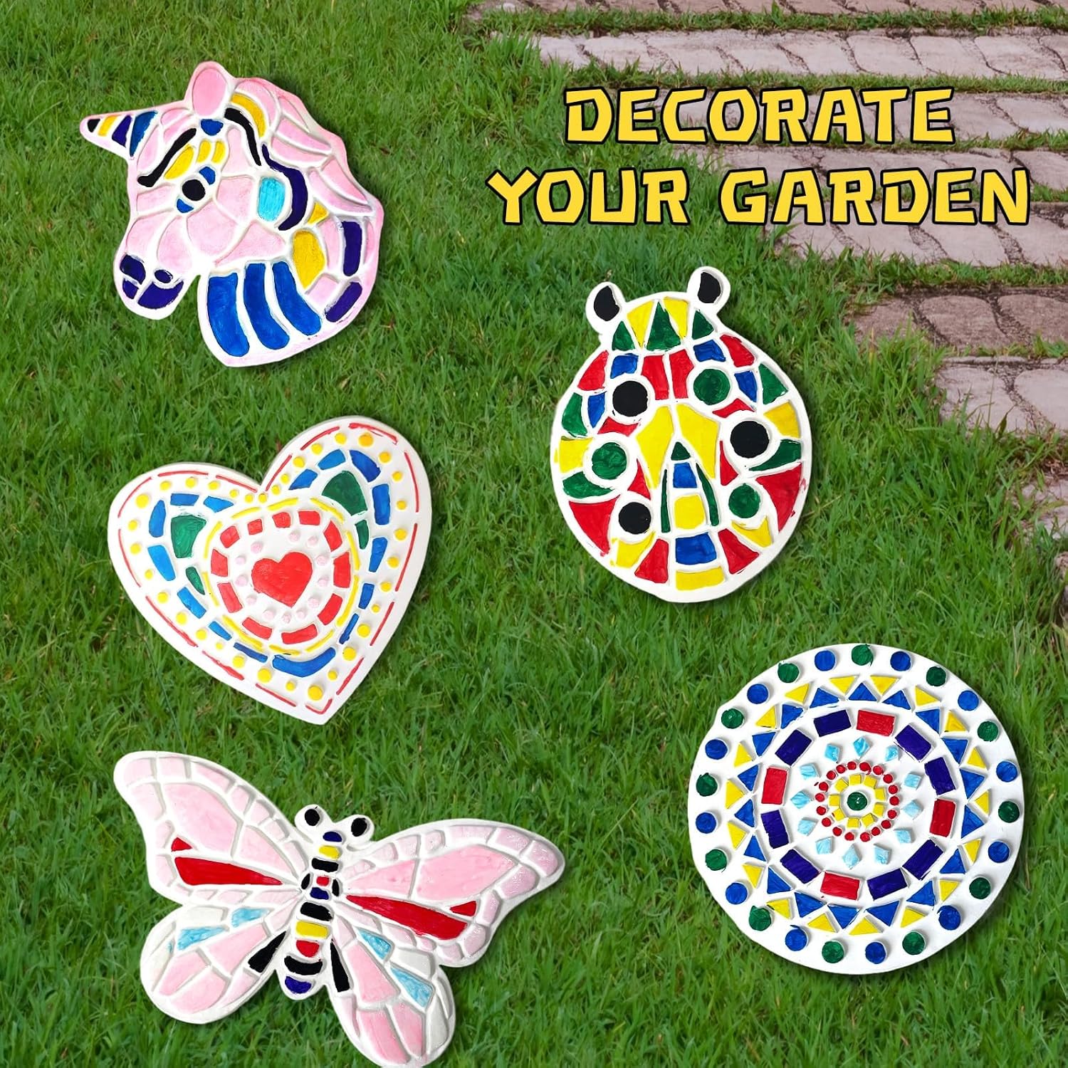 EggSun 8Pcs Stepping Stones Painting Crafts Kit for Kids 4 8 6, DIY Garden Stones Outdoor Paint Your Own Ceramic Unicorn Arts and Crafts for Boys Girls Ages 4 7 9 10 12 Birthday Gifts - Image 2