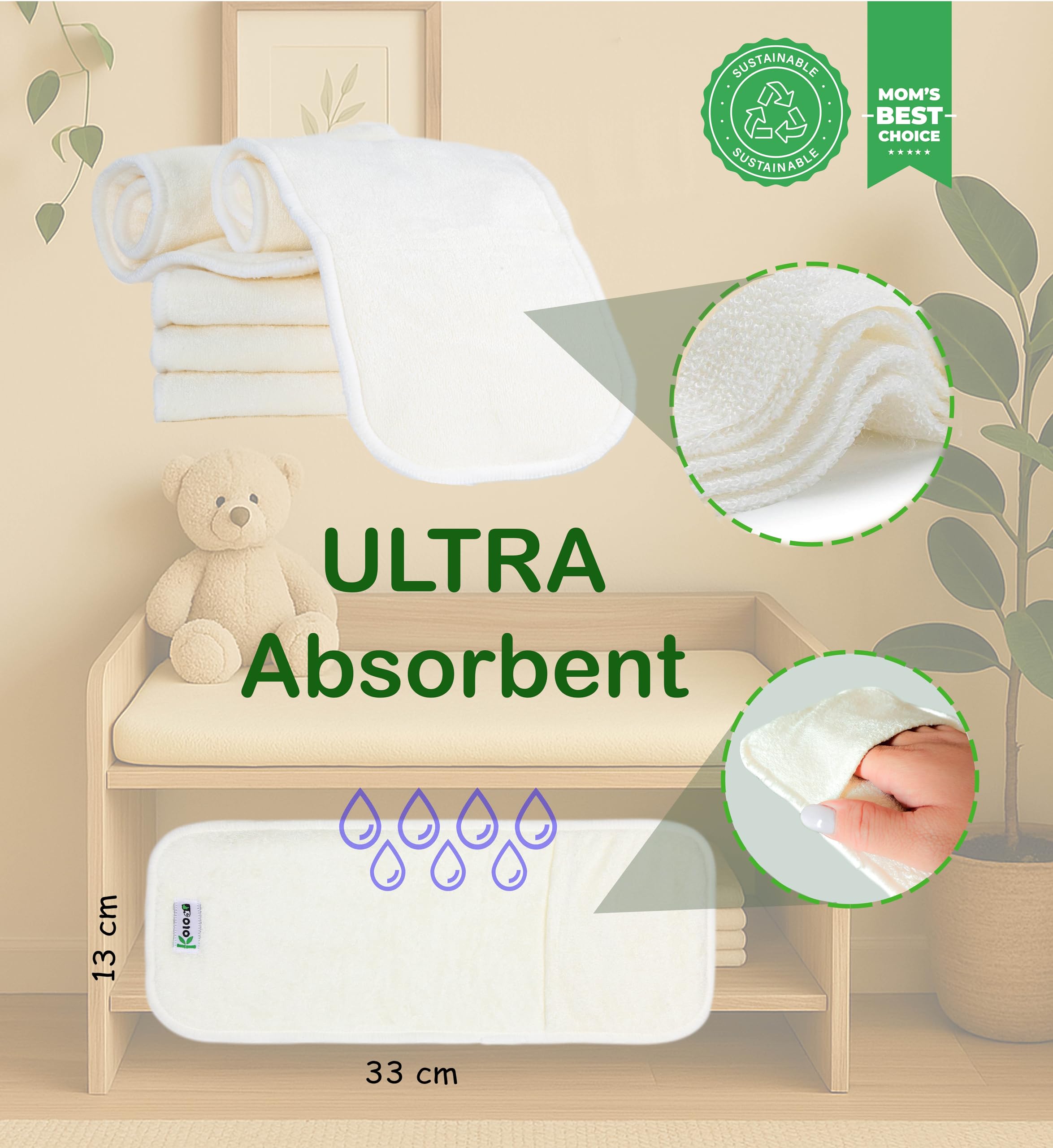 Set di 5 inserti assorbenti 4 strati Bambù 100% lavabili riutilizzabili per pannolini Confezione Regalo