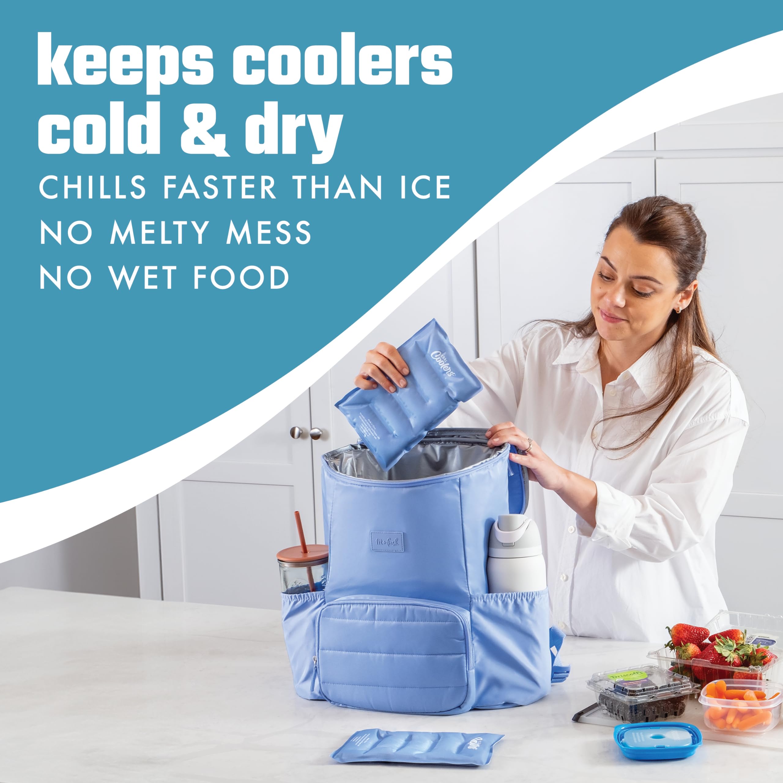 Fit & Fresh Cool Coolers Lot de 2 Blocs de Glace réutilisables en Nylon Extensible et Flexible pour boîtes à déjeuner, Grands Blocs de congélation réutilisables Bleu Bleuet