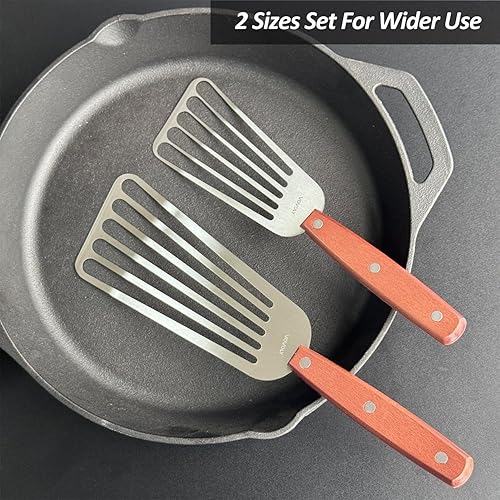 Miniatura 2 de Paquete de 2 espátulas de pescado, espátulas ranuradas de acero inoxidable para voltear, girar, freír y asar, espátulas ranuradas de metal de 3 x 6