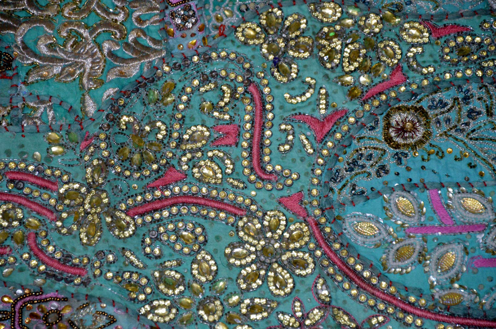 Tenture Murale Indienne Patchwork - Coton Fait Main, Bleu Turquoise | Neuf