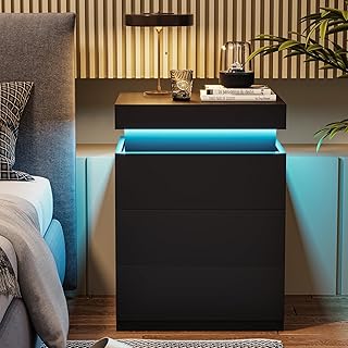ADORNEVE Nightstand with Charging Station and LED Lights,Night Stand wit...