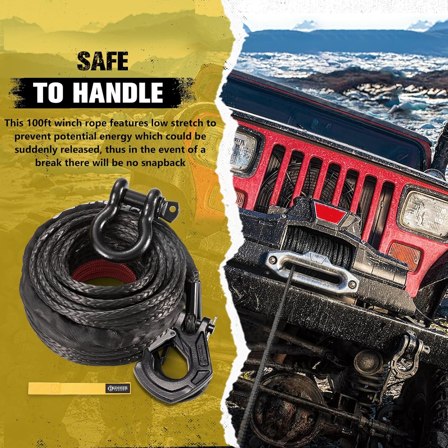BUNKER INDUST Synthetic Winch Rope + D-Ring Shackle + Winch Hook + inch Hawse Fairlead with Winch Cable Hook Stopper