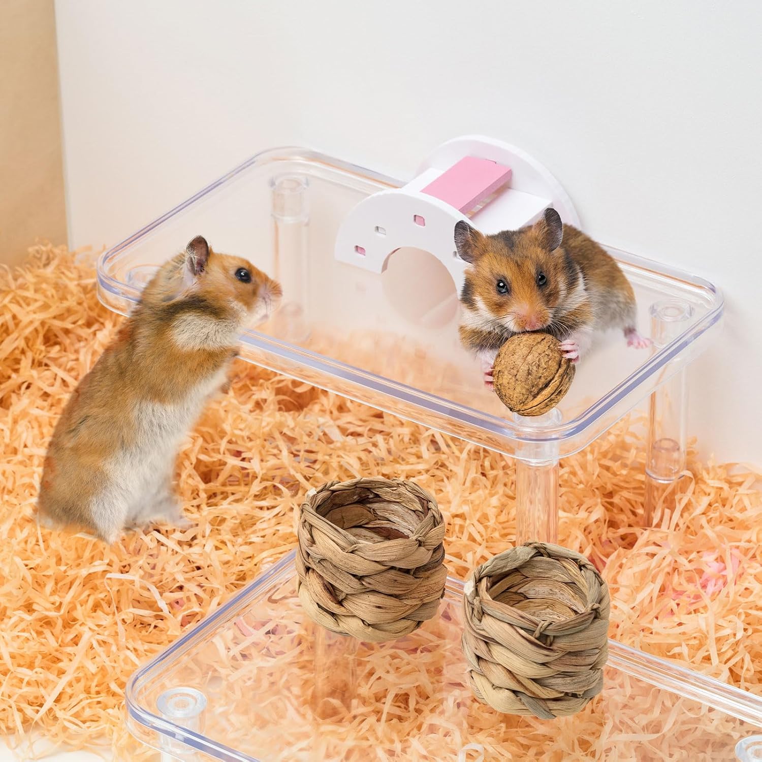 Ripeng 2 Sets Hamster Platform Cage Accessories Small Pets Plastic Transparent Play Stand for Gerbils Dwarf Syrian Hamsters Mice Chinchilla Parrot Bird Small Animals