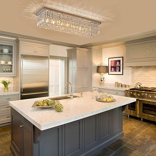 Miniatura 102 de 7PM Candelabro rectangular de cristal K9 moderno colgante rectangular para comedor, cocina, isla dormitorio, color negro, 47 pulgadas de largo x 10