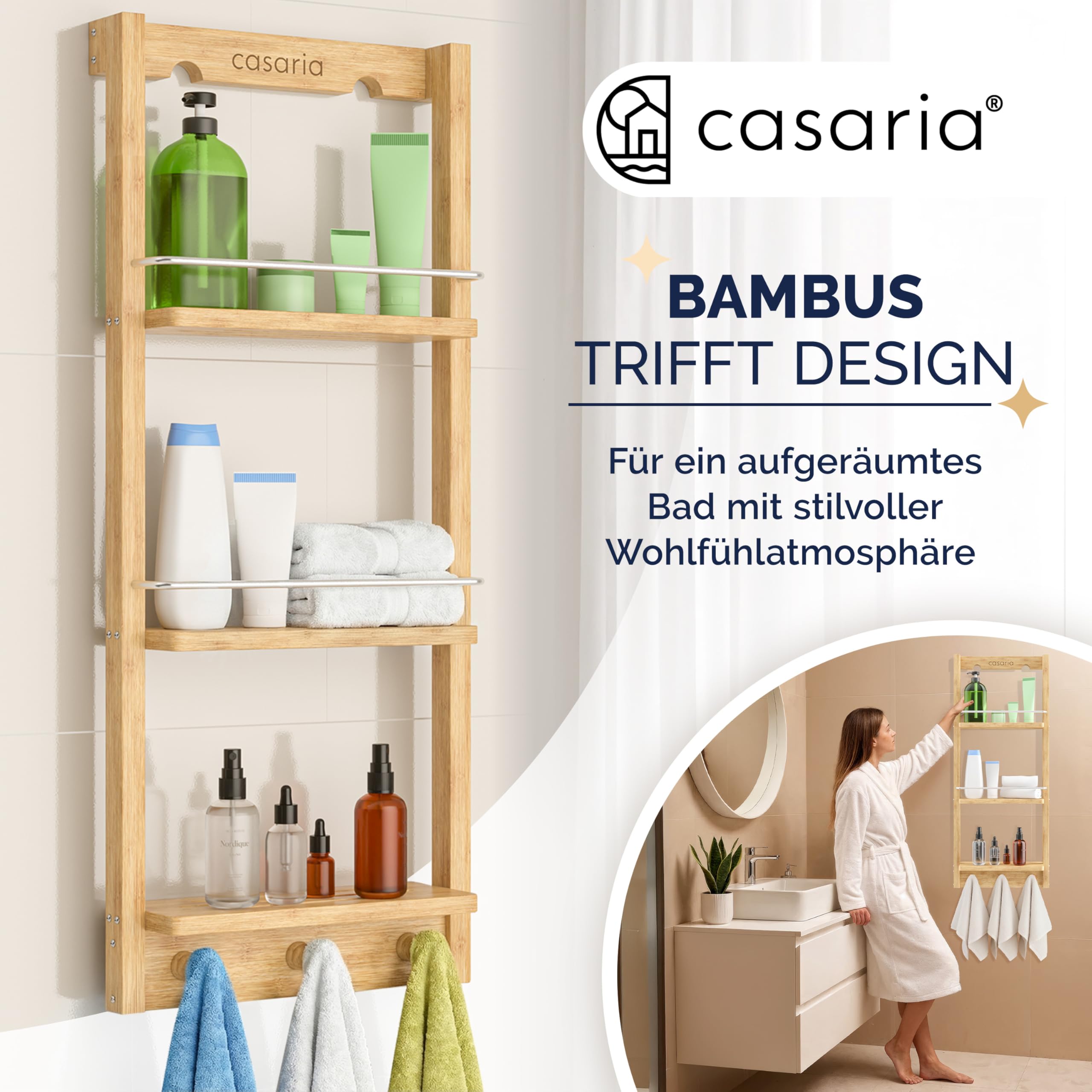 Casaria Duschregal Zum Hngen 3 Ablagen 3 Haken 70x29x10cm Duschablage  Hngend Badregal Bambus Holz Hngeregal fr Dusche Bad Kche Regal :  Amazon.de: Kche, Haushalt & Wohnen
