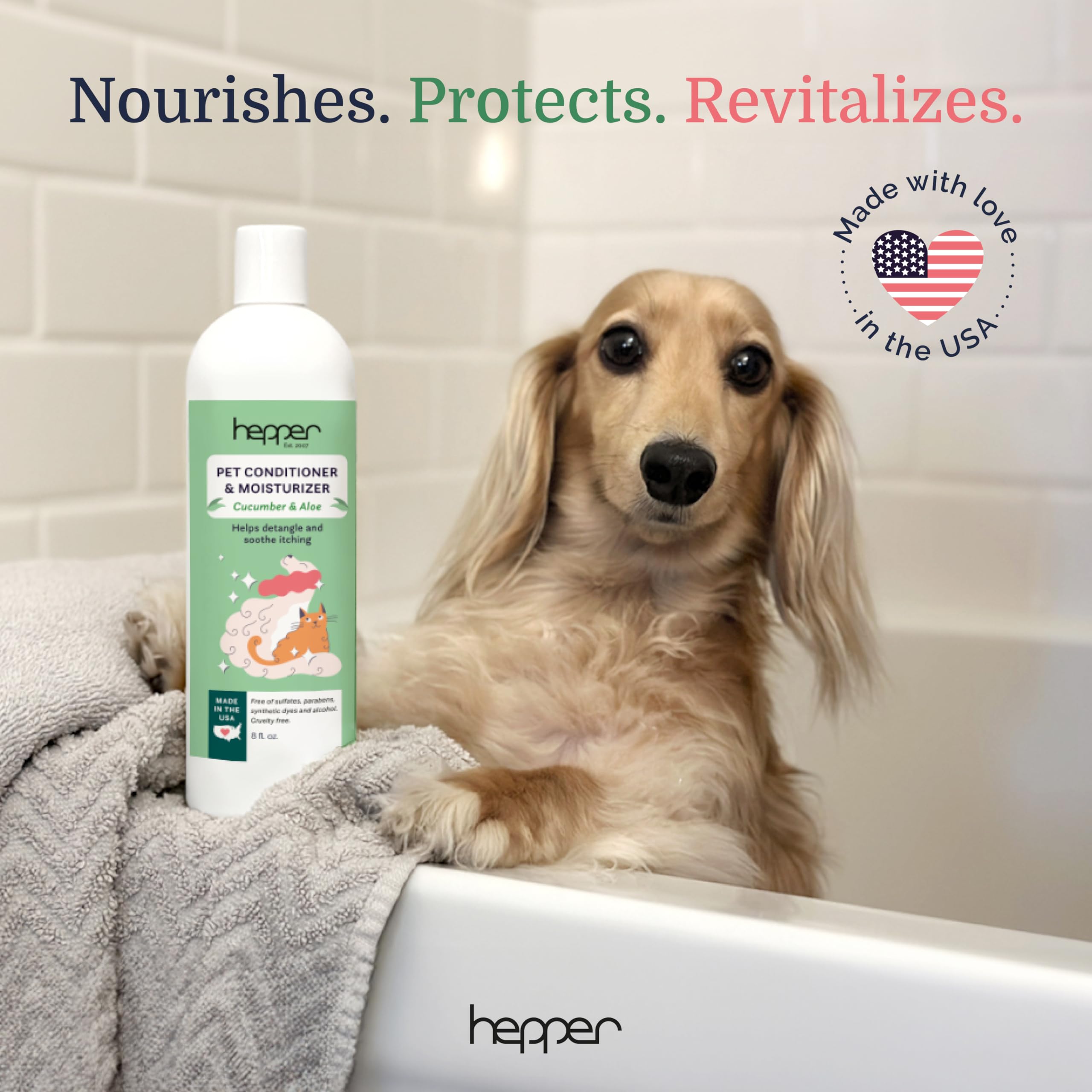 Hepper Pet Conditioner and Moisturiser - Scented Dog Conditioner & Detangler. Perfect for Long Hair, Short Hair, Dry Skin, Shedding Control, Allergies, and Puppy Coats! Cucumber and Aloe Scented.