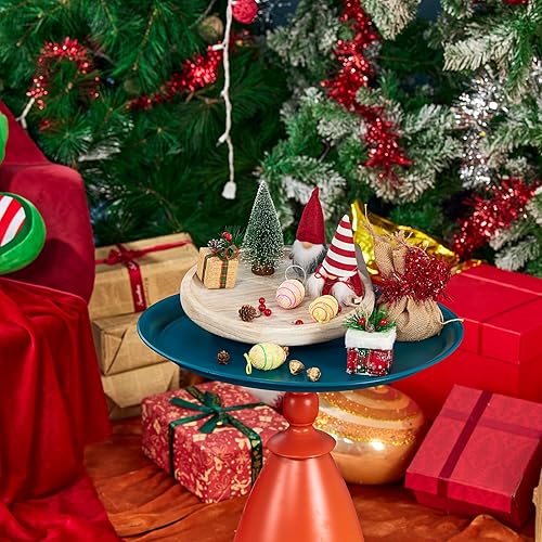 Miniatura 3 de Yangbaga Bandeja decorativa de madera de madera de 11.8 pulgadas, bandeja de mesa auxiliar, redonda rústica, bandeja de centro de mesa, decoración