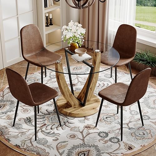 Miniatura 52 de JUFU Juego de mesa redonda de comedor para 6 con sillas, juego de mesa y sillas de 48" compuesto por 6 piezas con superficie de mármol y asiento