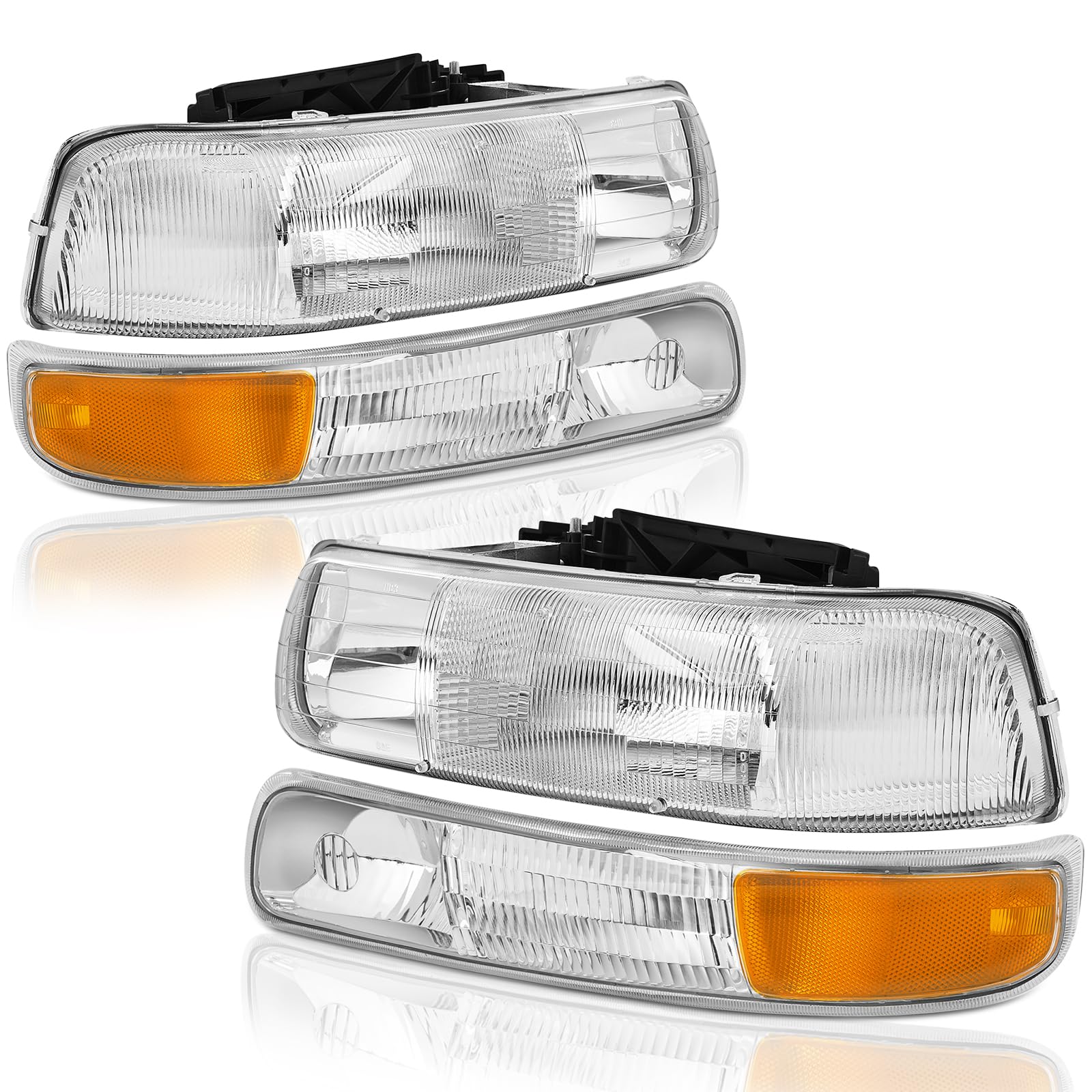 Headlights Assembly Compatible with 1999-2002 Chevy Silverado 1500 2500, 2000-2006 Chevy Tahoe Suburban Headlamp Assembly, Chrome Housing,OE Replacement Halogen