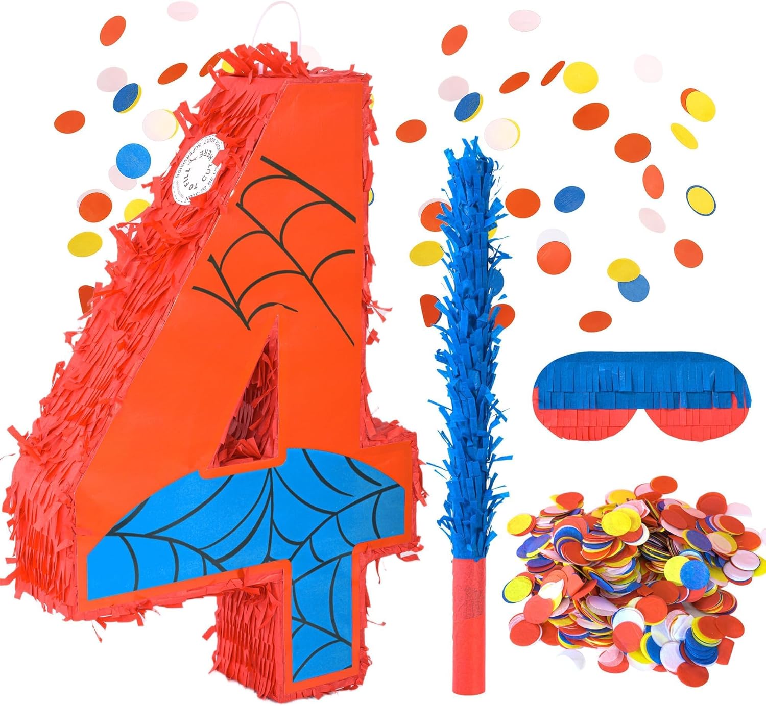 Number 4 Birthday Pinata Decoration, 16 Inch Spider Theme Party Decoration for Birthday Party Supplies, Candy Holder Party Prop (4th)