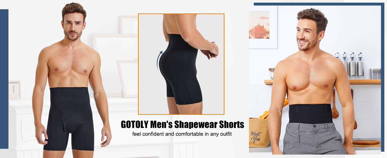 Gotoly Shapewear Boxershorts voor heren, buikweg, onderbroek, hoge taille, compressieshorts, figuurvormend ondergoed, onderbroeken voor mannen, buikcontrole, body shaper, zwart, S