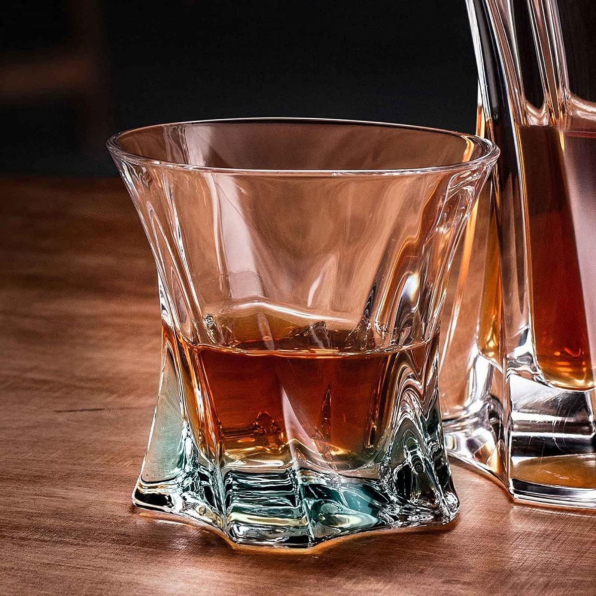 Czech Bohemian Crystal Glass Set of 6 Whiskey Glasses 10 oz./300ml. Elegant ''Cooper'' Design Heavy Base Old Fashioned Style Bourbon Scotch Vodka Brandy Holiday Gift Birthday Wedding Housewarming