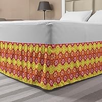 Vista 1 de Lunarable Floral Bed Skirt, Horizontal Pointy Petals Flower Colorful Retro 70's Style Arrangement, Elastic Bedskirt Dust Ruffle Wrap Around for