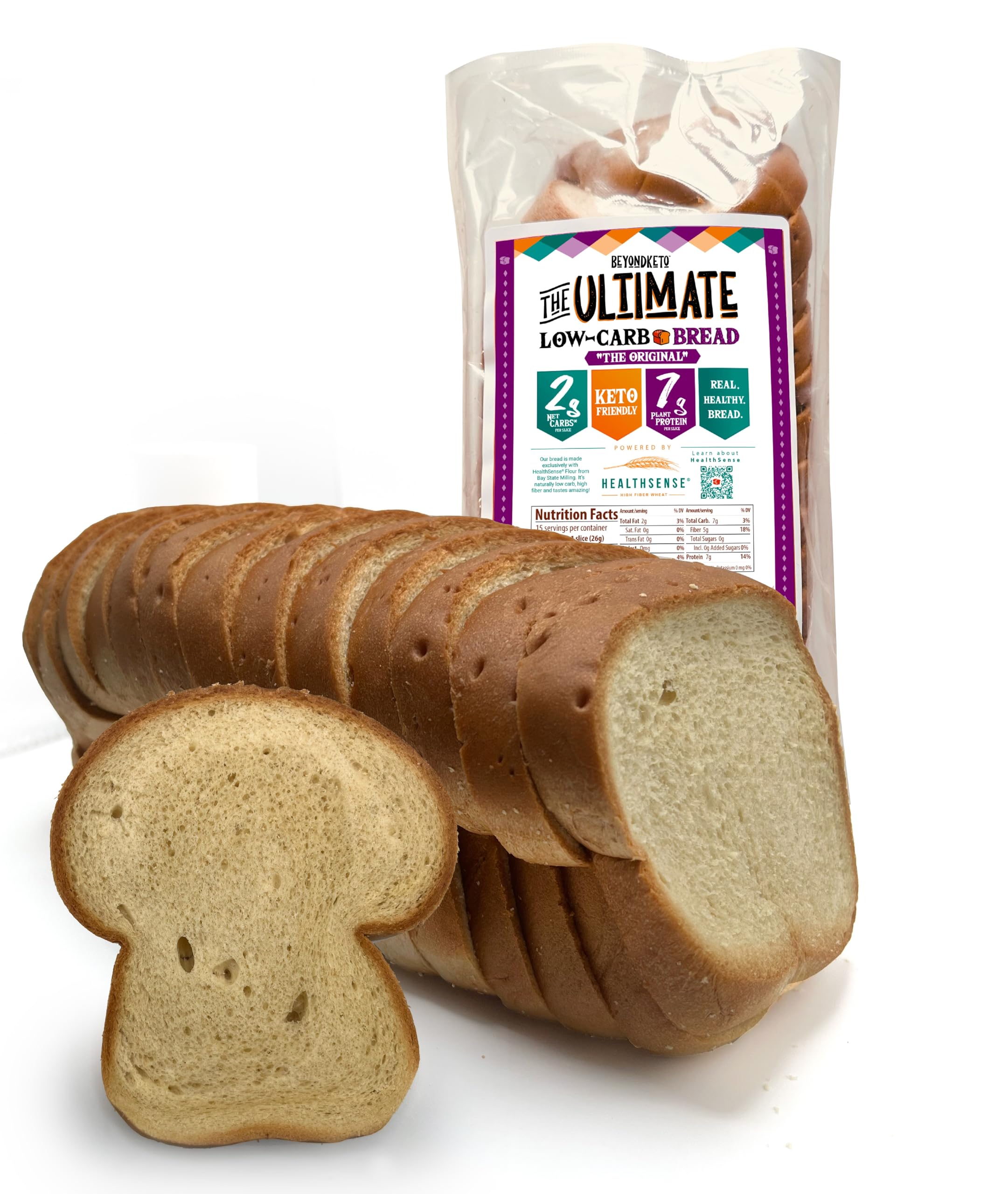 The Ultimate Low Carb Bread, “Original” Powered By HealthSense® High Fiber Wheat Flour, Keto Friendly, Single Loaf